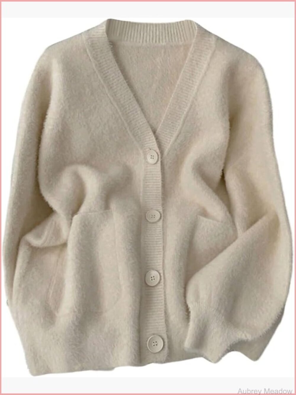 Fuzzy Oversized V-Neck Cardigan Sweater Long Sleeve
